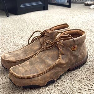 Twisted X Brown Leather Moccasins with Distressed Patina